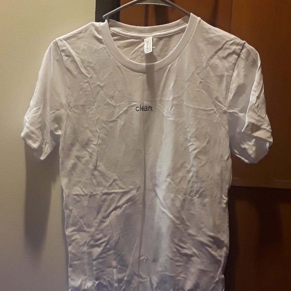 "clean." white t-shirt
